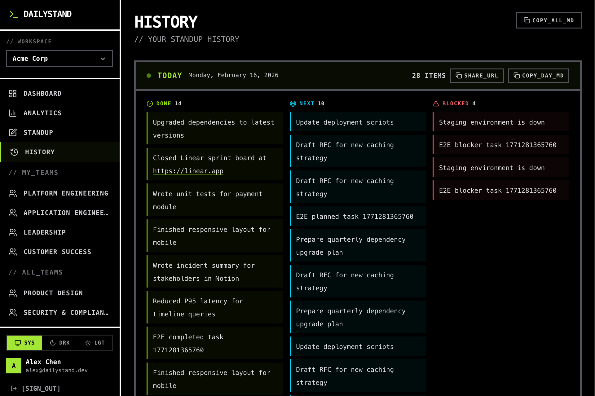 DailyStand team and workflow view