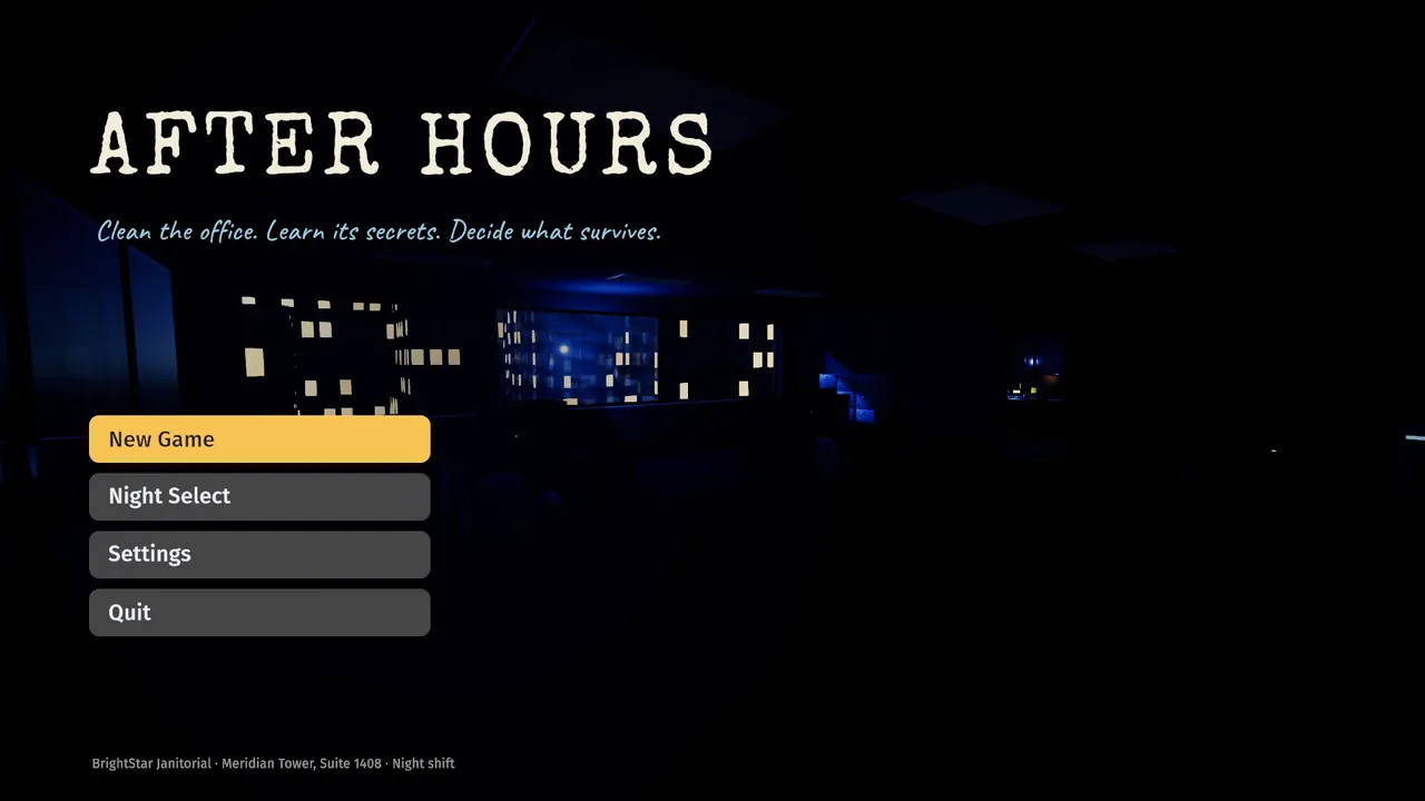 The After Hours title screen.