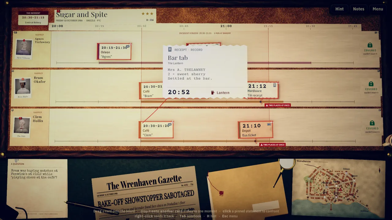 Hovering the bar tab in case 1: two stories in the red, with routes drawn on the map.