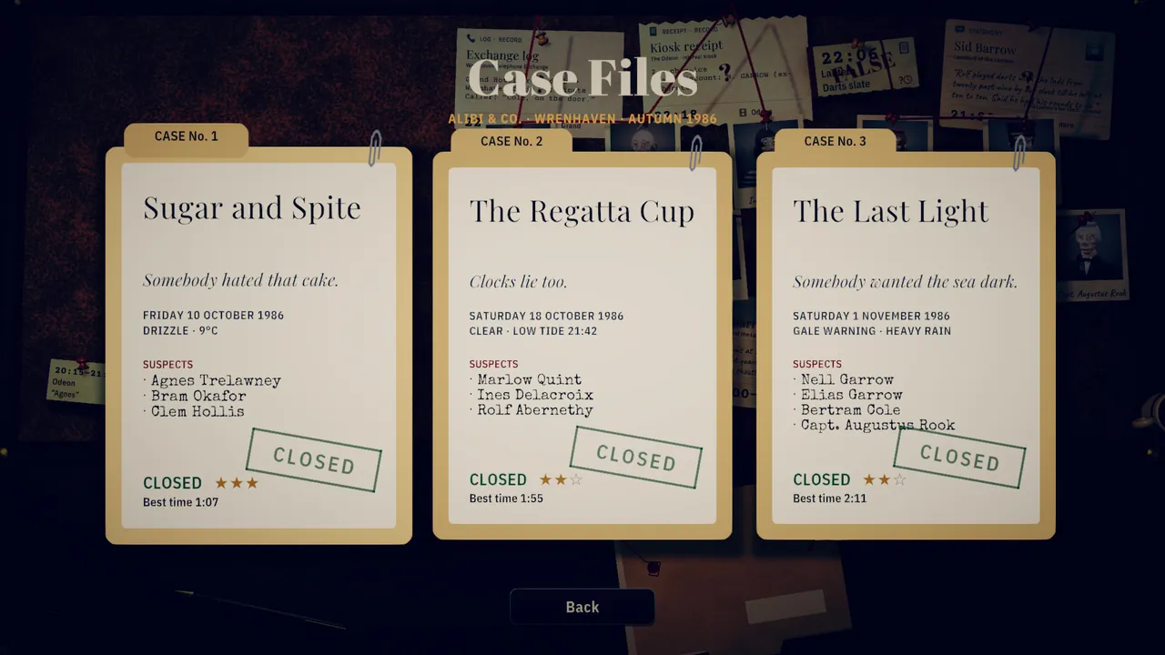 The case files with all three cases closed.