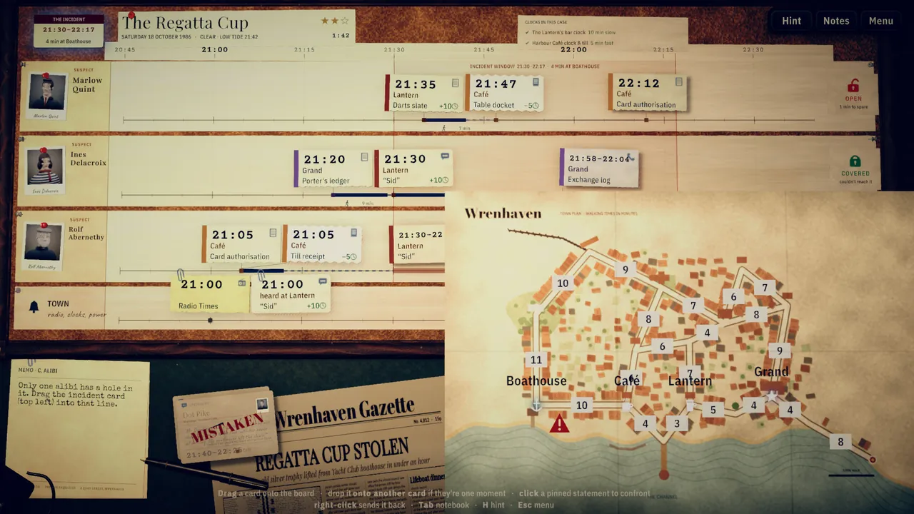 The town map zoomed in, with walking times.
