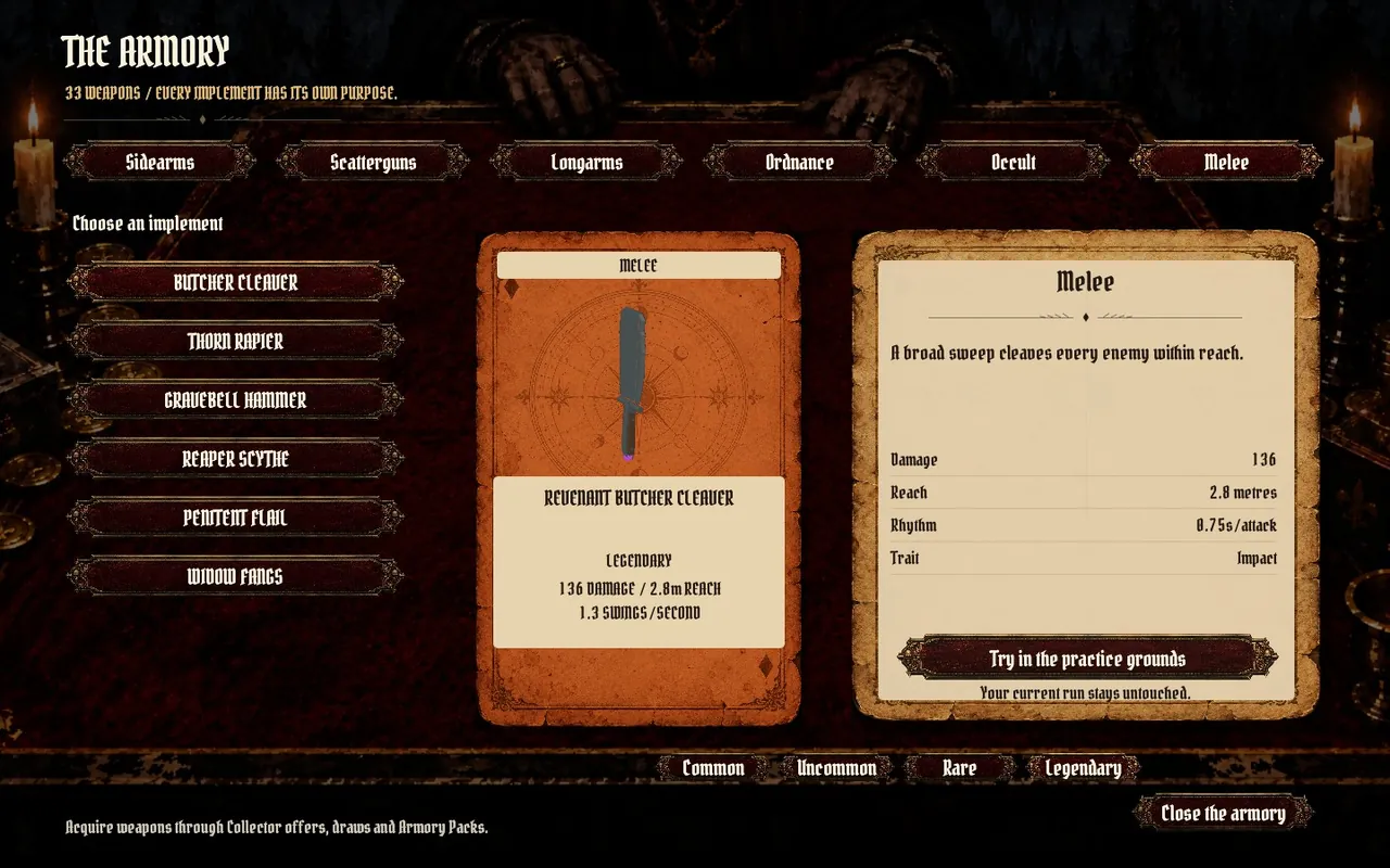 Butcher Cleaver melee weapon card and its statistics.