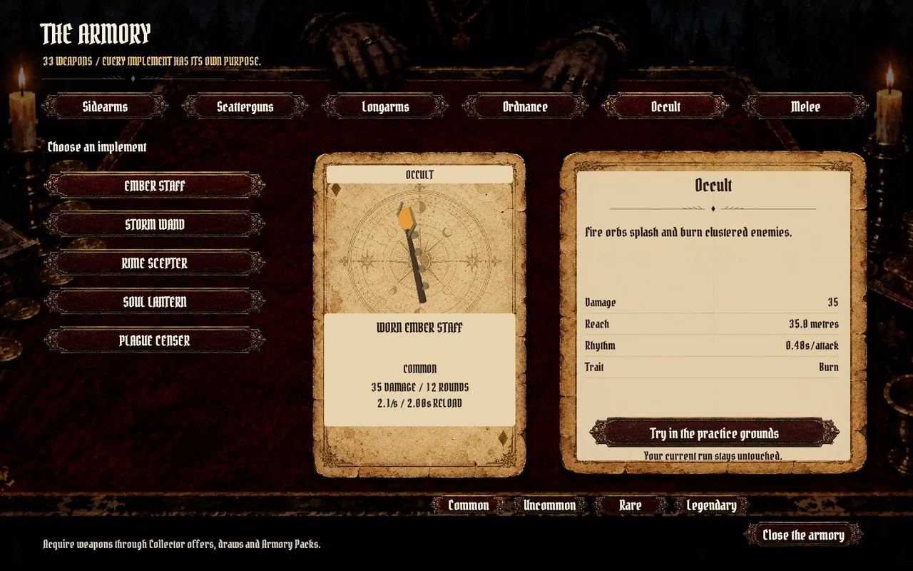 Ember Staff occult weapon card.