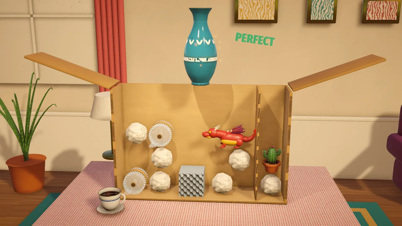 The unboxing: the vase rises out of the box with a green PERFECT stamp.