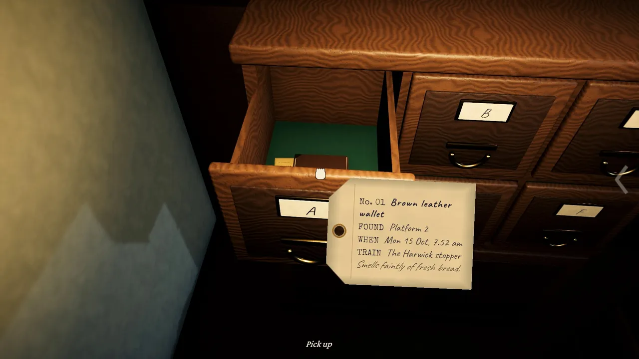 Drawer A open, with the wallet's intake tag swung up.