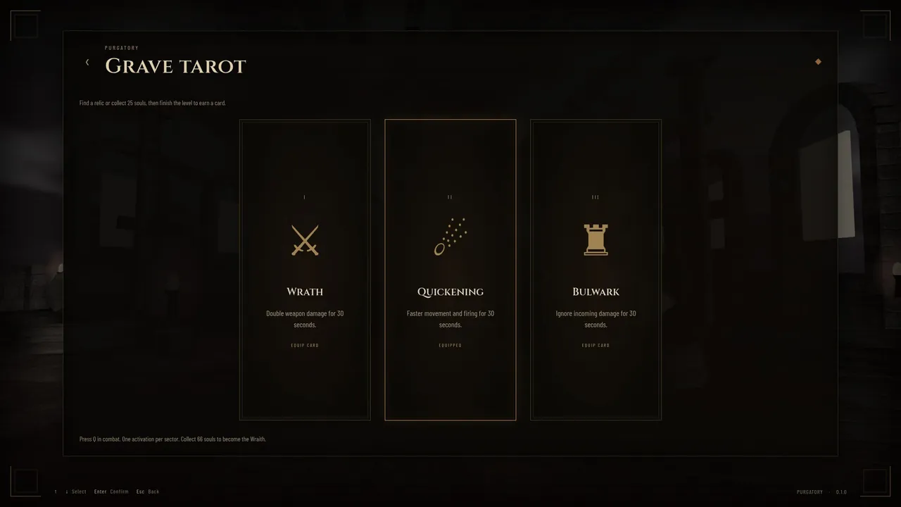 The Grave Tarot card screen.