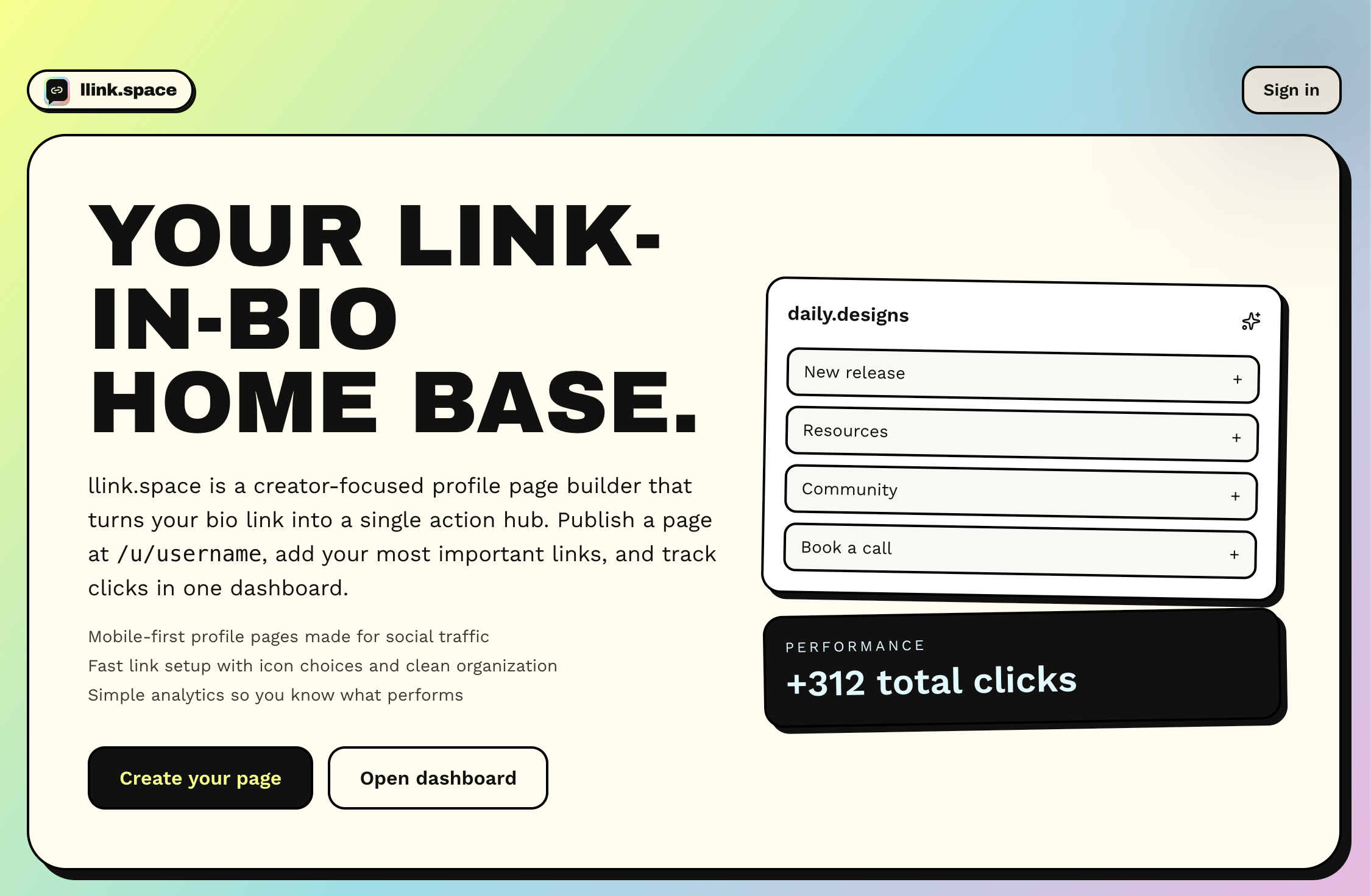 llink.space home base screenshot